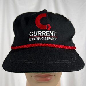 Vintage 90s Current Electric Service Adult OS Black Red Rope Strapback Hat Cap